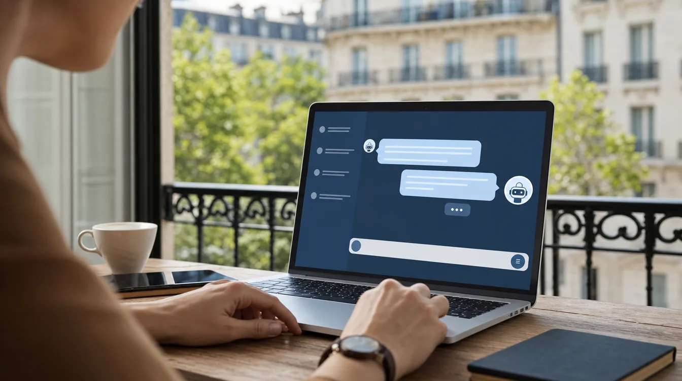 Chatbot IA répondant à un visiteur sur le site d’une entreprise