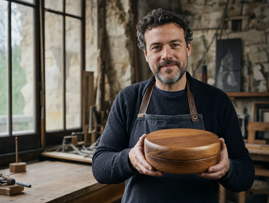 Artisan présentant une pièce faite main