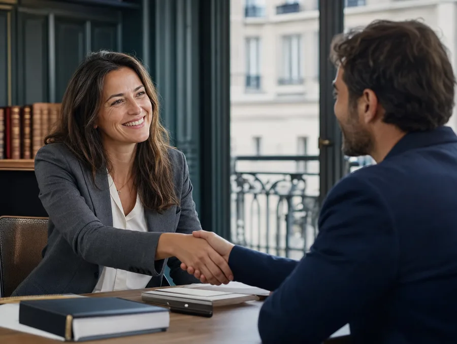 Avocat serrant la main d’un client satisfait