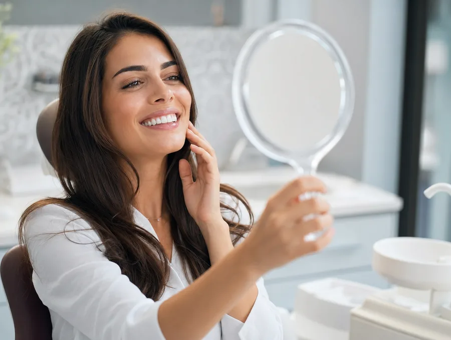Patiente souriante après une visite chez le dentiste