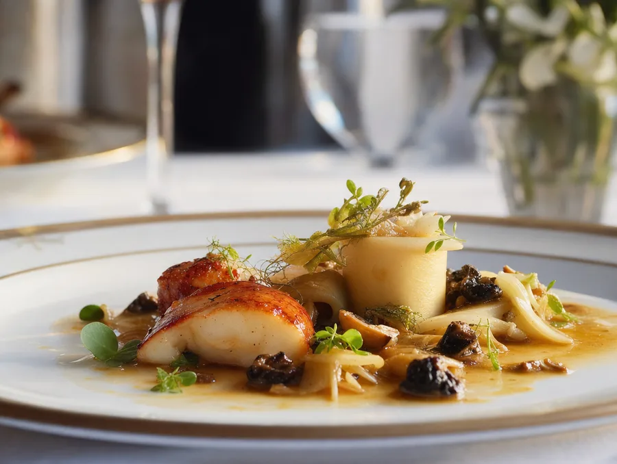 Assiette gastronomique dressée dans un restaurant